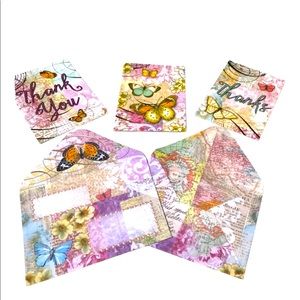 Punch Studio Butterfly Floral Thank You Cards Trifold Vinyl Sleeve (67563) 15ct